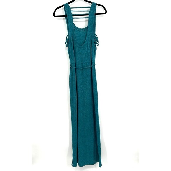 NWT CHASER Teal Blue Low Back Strappy Super Soft Maxi Dress Side Slits Medium - Picture 2 of 6
